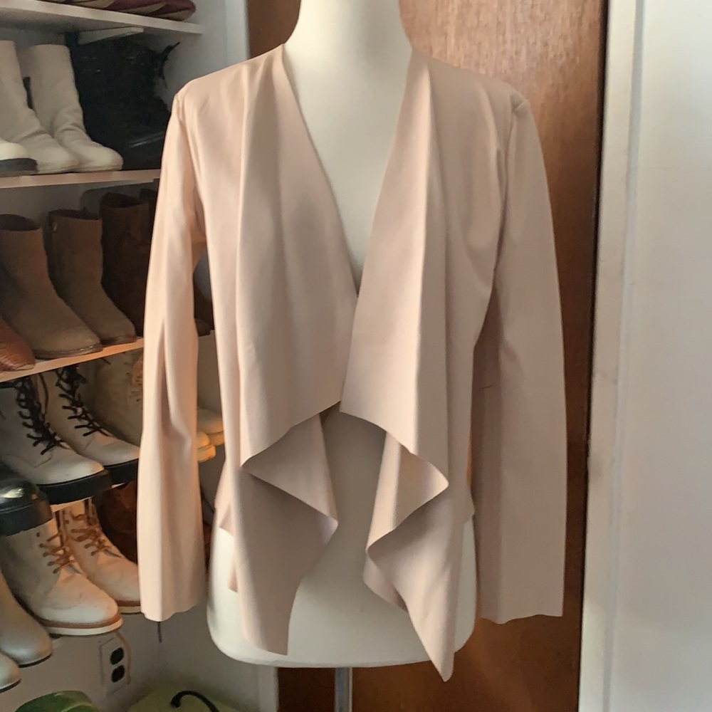 Zara Faux Leather Drape Front Jacket
